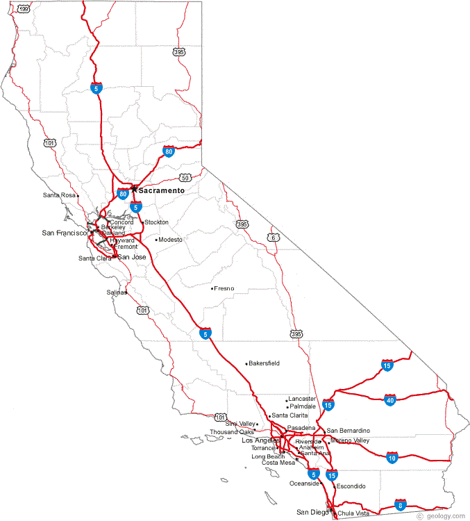 california road map, map of california
