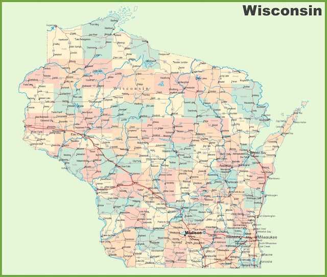 Wisconsin on USA Map, map of Wisconsin
