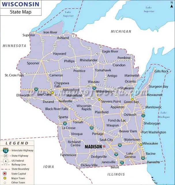 Map of Wisconsin State, Map of Wisconsin 