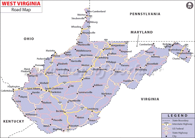 Road Map of West Virginia