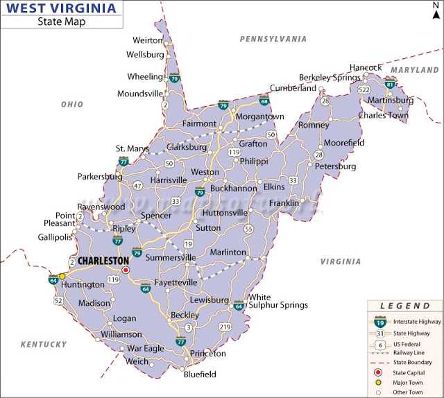 West Virginia on USA Map