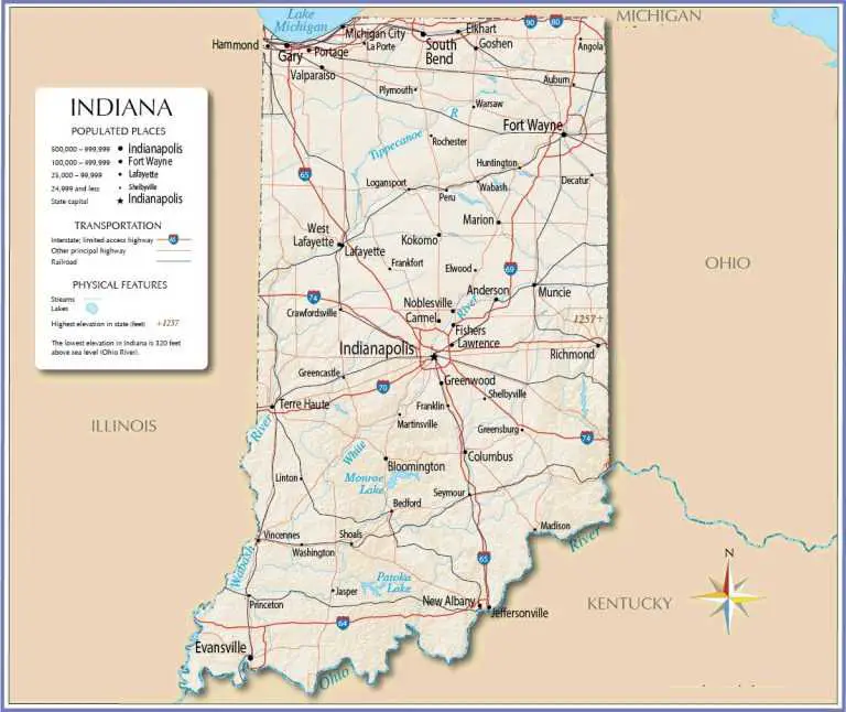 Map Of Indiana Indiana Map Of USA With Cities Roads Indiana Map 768x646 