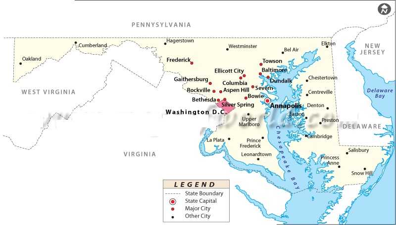 Map of MaryLand Cities