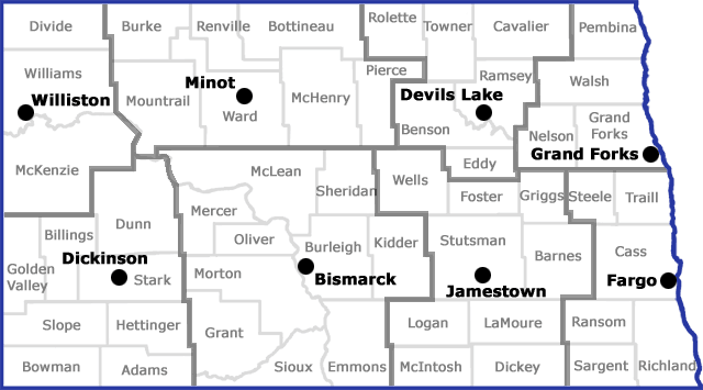 North Dakota Cities Map
