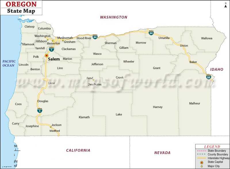 Map of Oregon with Cities