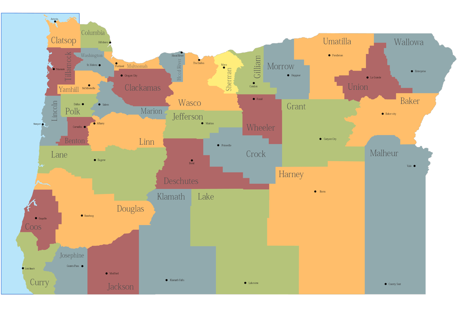Map of Oregon Cities