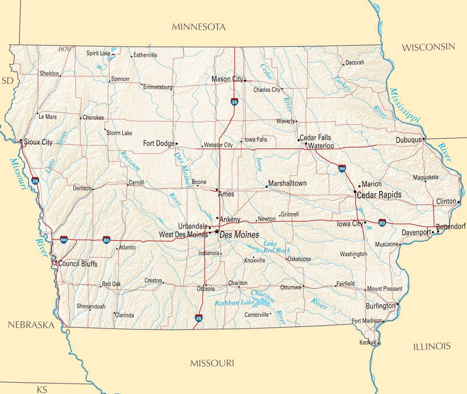 Cities in Iowa Map