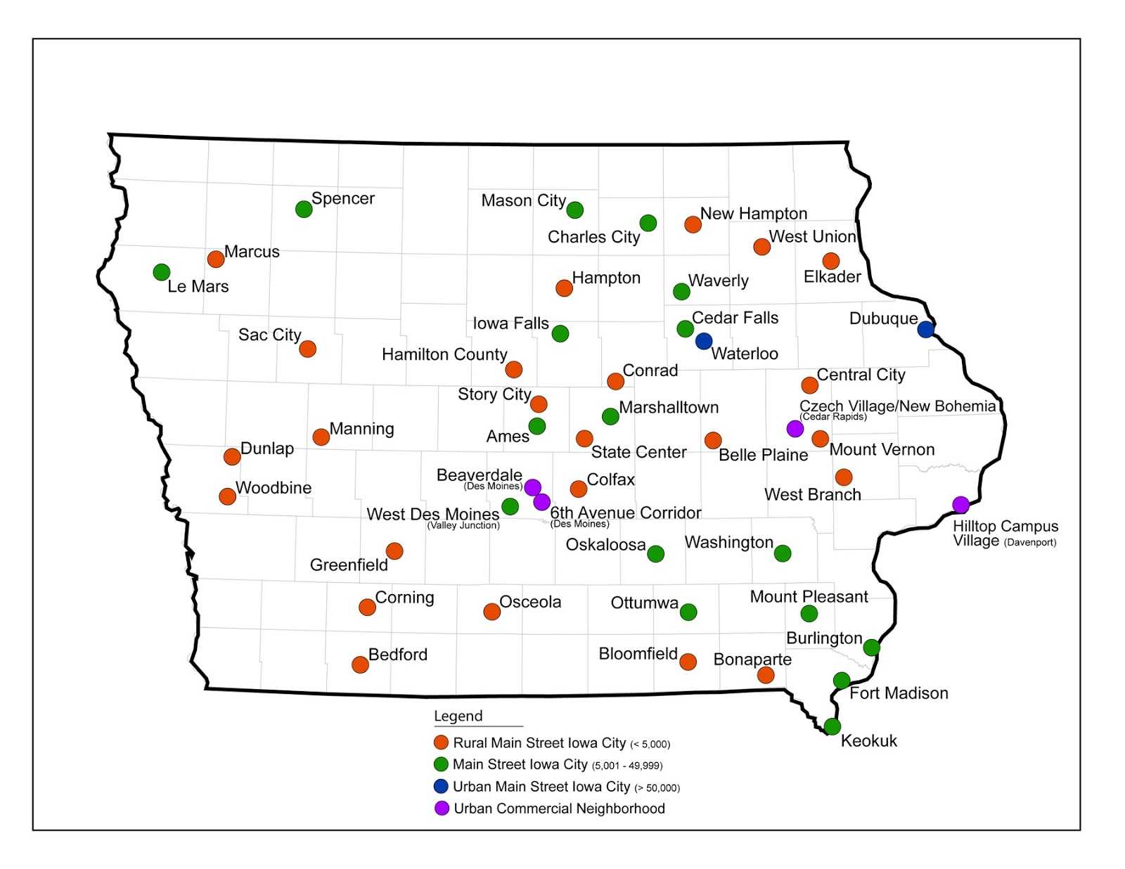 Map of Iowa Cities
